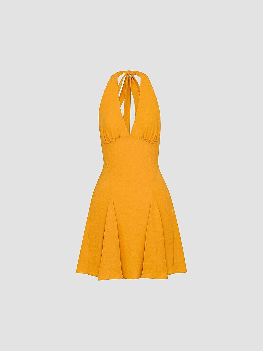Saint Laurent Women's Halter Dress in Silk - Orange - Size 4