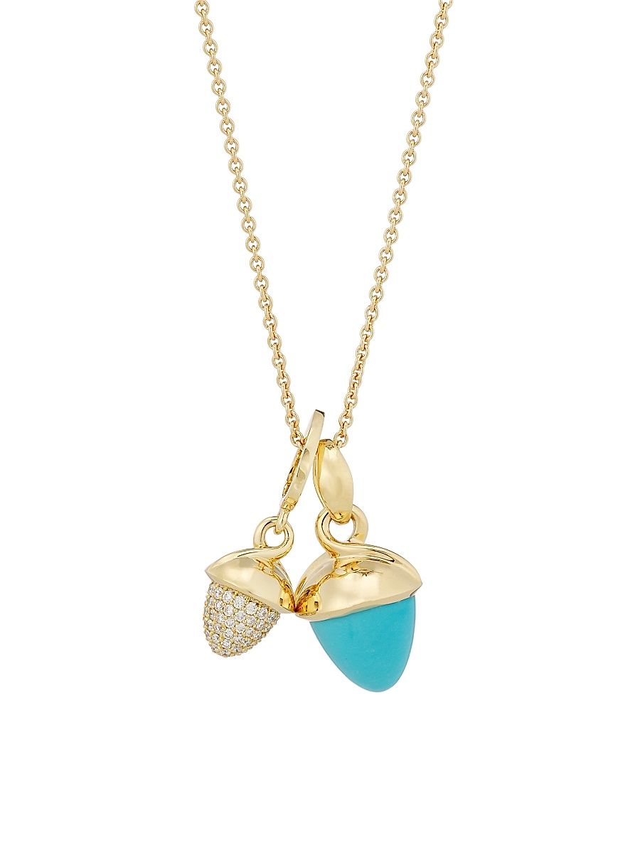 Women's Mikado 18K Yellow Gold, Turquoise & Pavé Diamond Acorn Pendant Necklace - Gold Blue