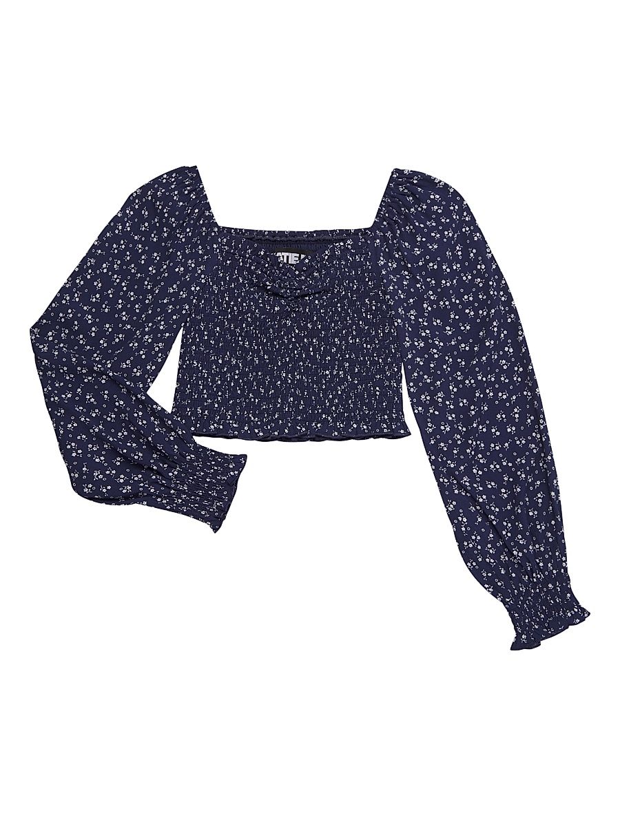 Girl's Floral Smocked Top - Evening Blue Floral - Size 12