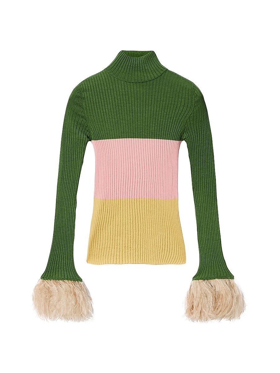 Women's High Kick Top with Feathers - Military Green - Size Large