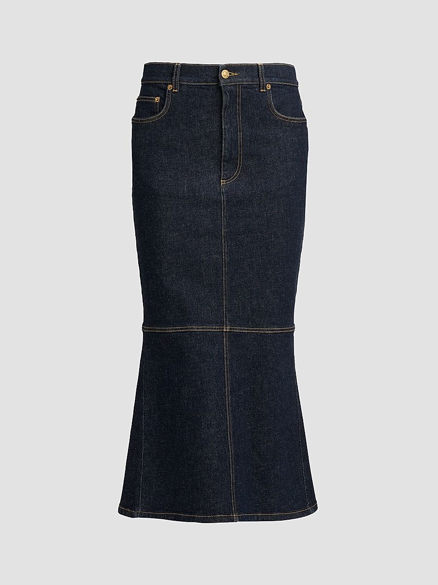 Women's Mermaid Heart Back Denim Midi-Skirt - Dark Blue - Size 14