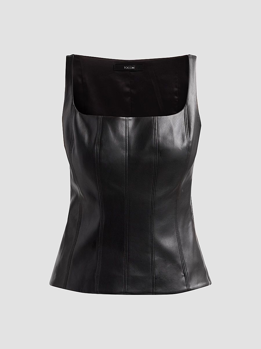Women's Bibi Sculpted Faux Leather Top - Jet - Size 0
