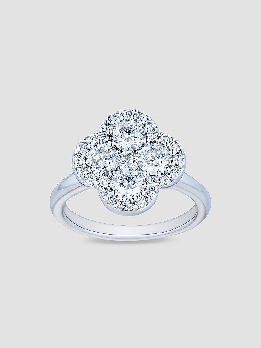 Women's 18K White Gold & 1.93 TCW Diamond Clover Ring - White Gold - Size 7