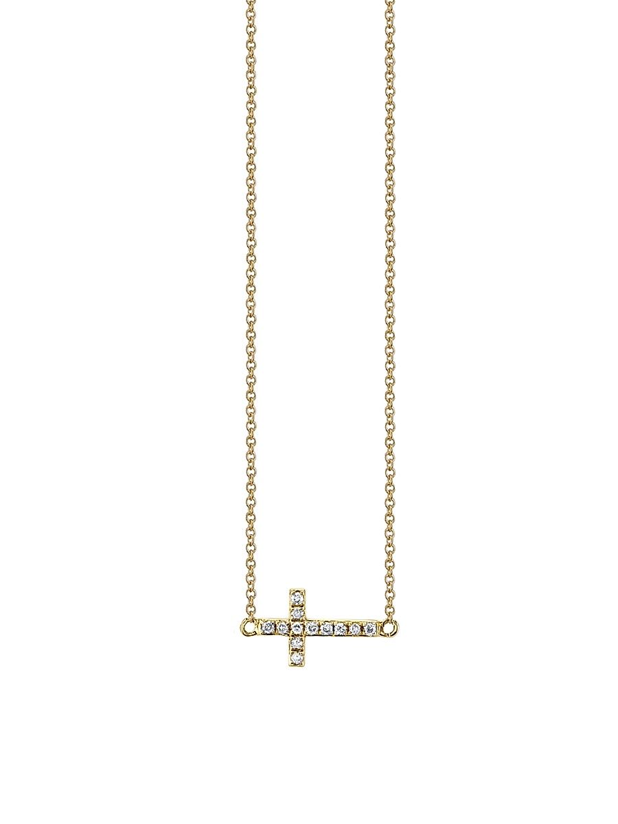 Women's 14K Yellow Gold & .06 TCW Diamond Cross Necklace - Gold