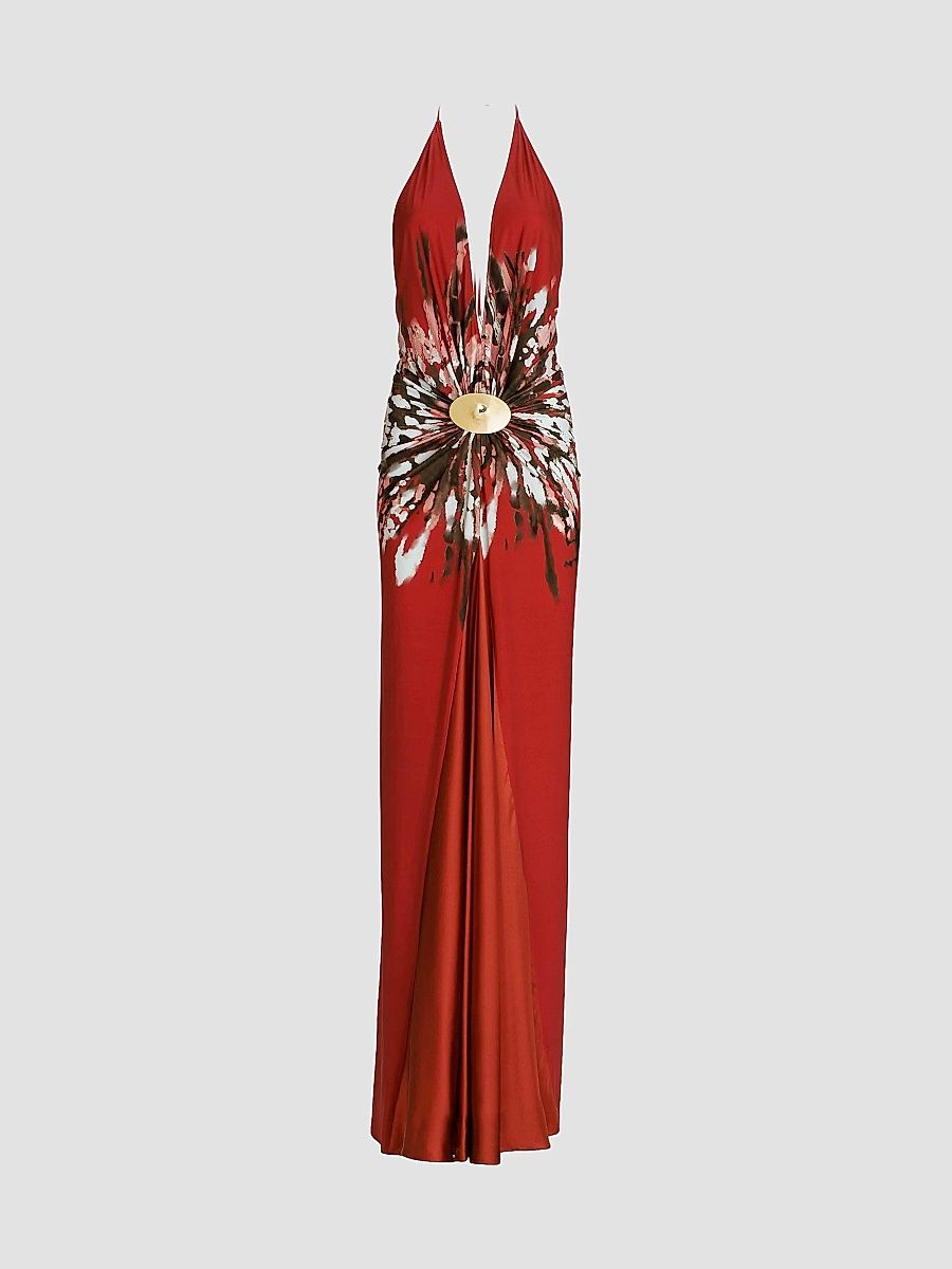 Silvia Tcherassi Women's Aiko Floral Halter Gown - Burnt Flower - Size Large