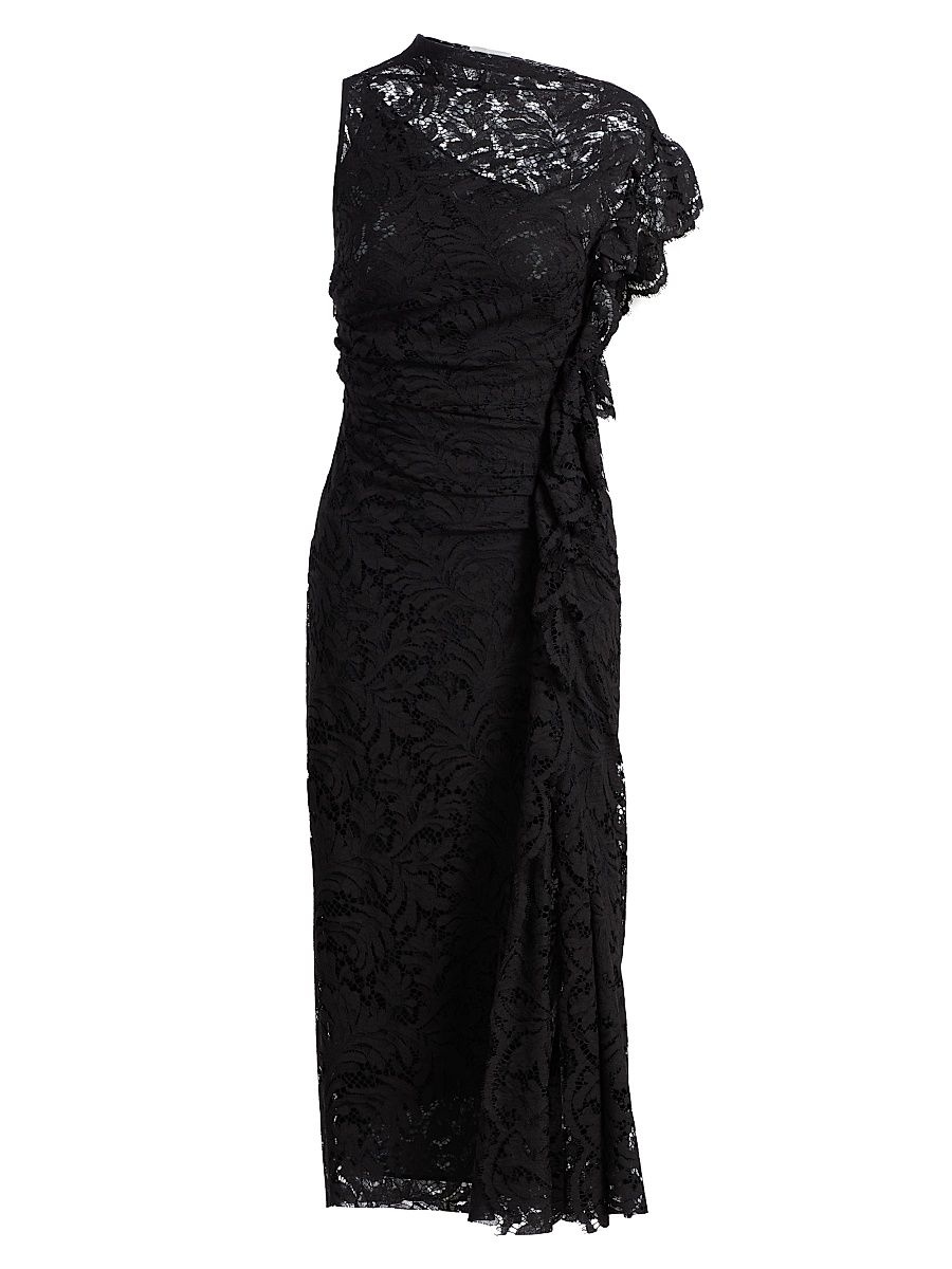 Women's Astrid Lace Ruched Midi-Dress - Black - Size 12