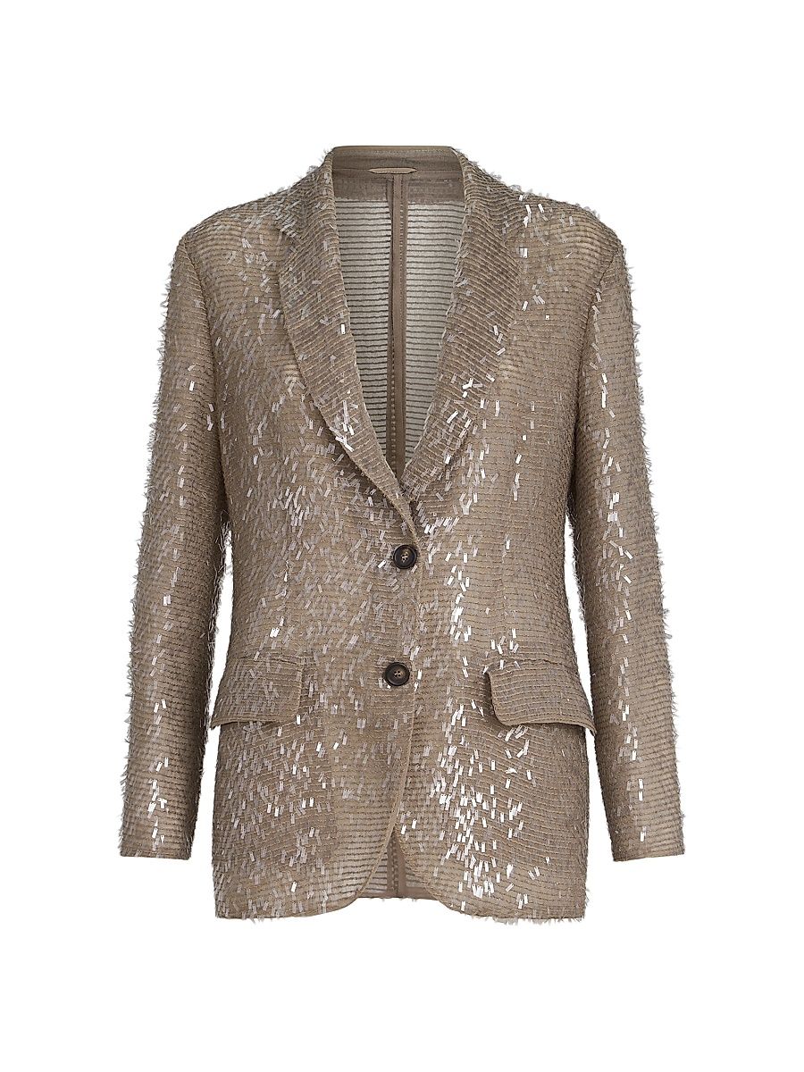 Women's Dazzling Cascade Embroidery Blazer in Crispy Silk - Rope - Size 14