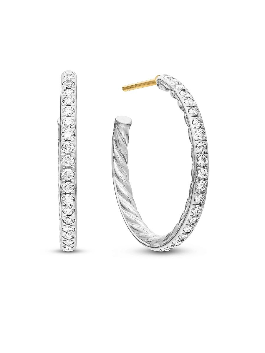 Women's Pavé Hoop Earrings in Sterling Silver with Diamonds, 25.4MM - Diamond
