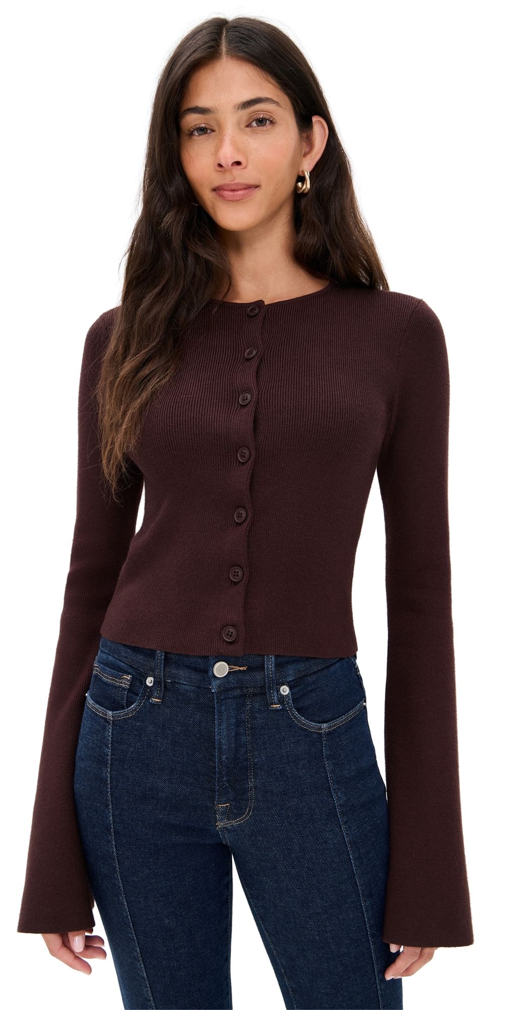 Good American Bell Sleeve Knit Cardigan Bark003 2XL