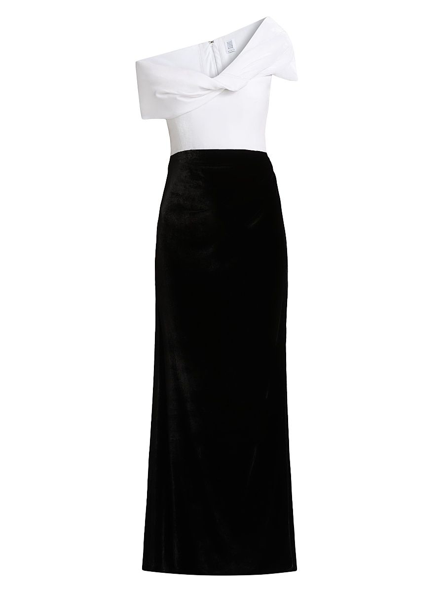 Women's Twisted Shoulder Two-Tone Cocktail Dress - Black Cream - Size 8