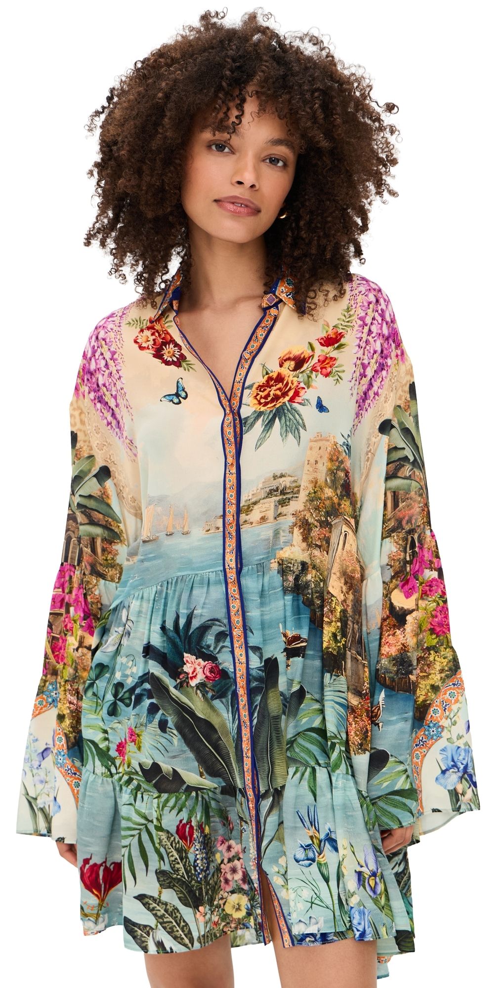 Camilla Tiered Silk Shirtdress Bodrum Botanicals S