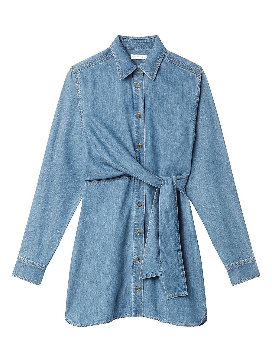 Women's Wrap-Front Denim Mini Shirtdress - Indigo - Size Large