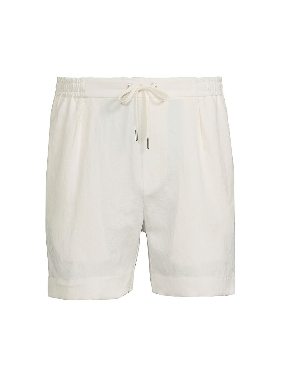 Men's Hand-Tailored Pleated Silk-Linen Shorts - Classic Cream - Size 42