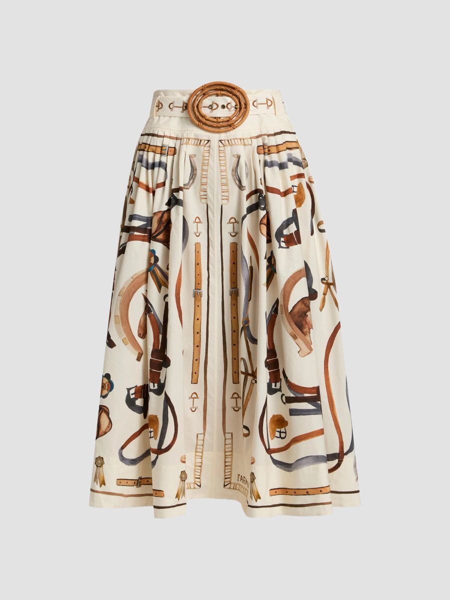 Farm Rio Women's Equestrian Scarf Midi Skirt - White - Size Large