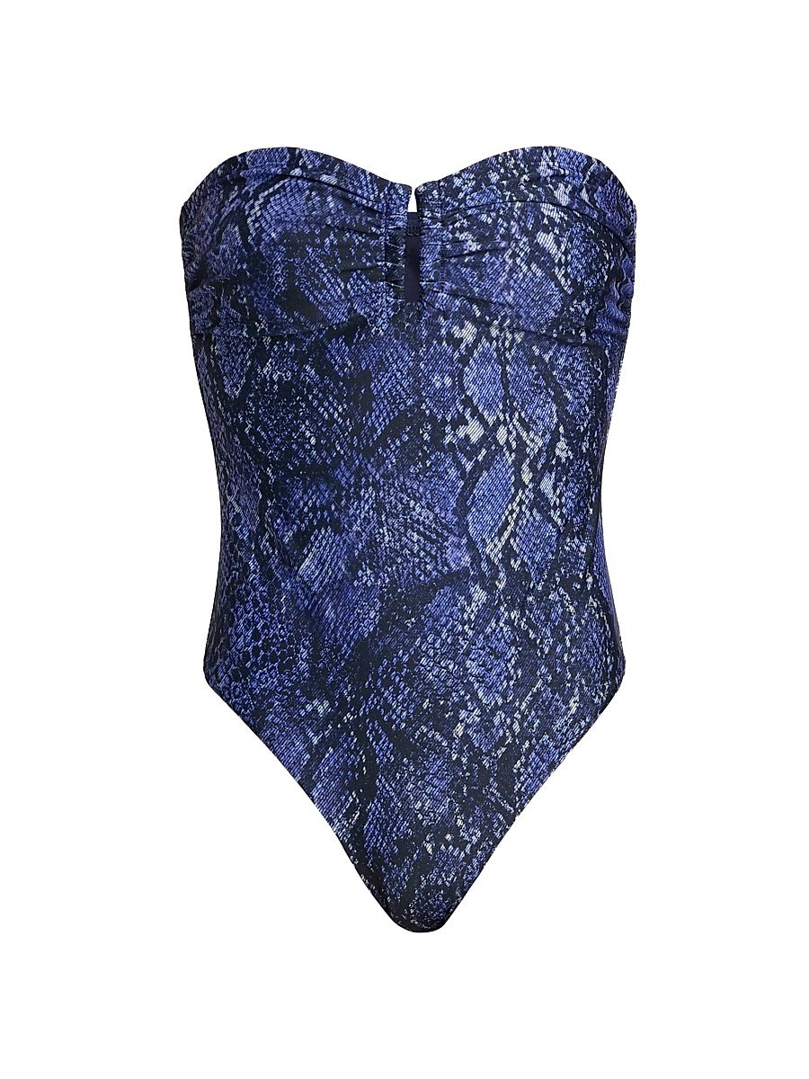 Women's Brenna Snake-Printed Strapless Swimsuit - Tide Multi - Size XL