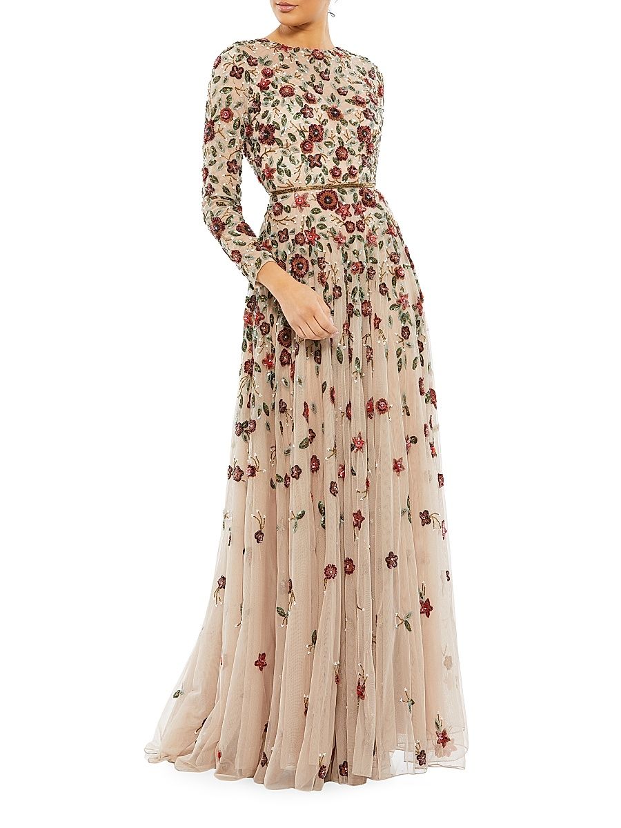Women's Floral Sequined Gown - Antique Rose - Size 24