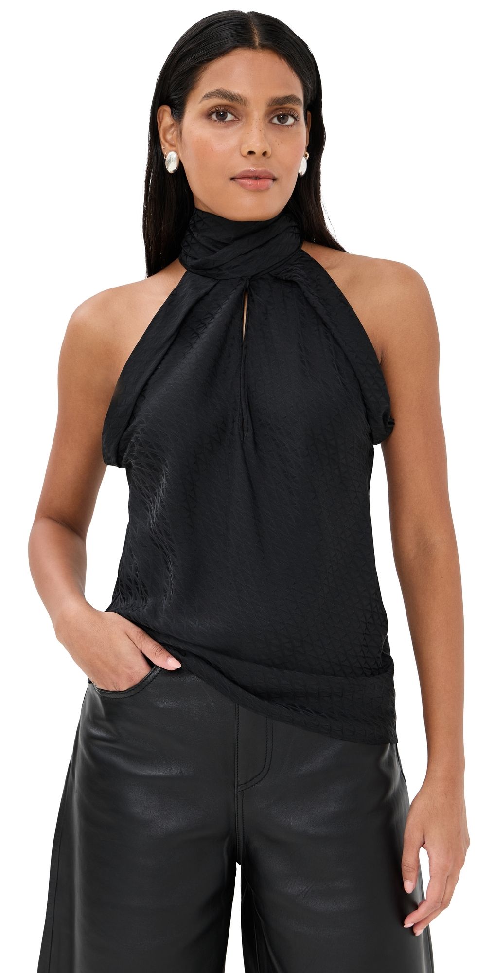 Versace Blouse V Monogram Jacquard Silk Satin Black 38