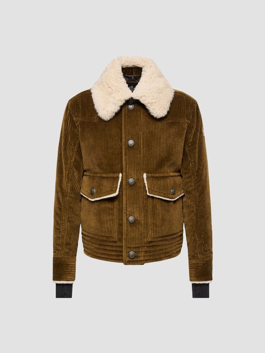 Moncler Men's Givrand Shearling-Trimmed Corduroy Short Down Jacket - Brown - Size XL