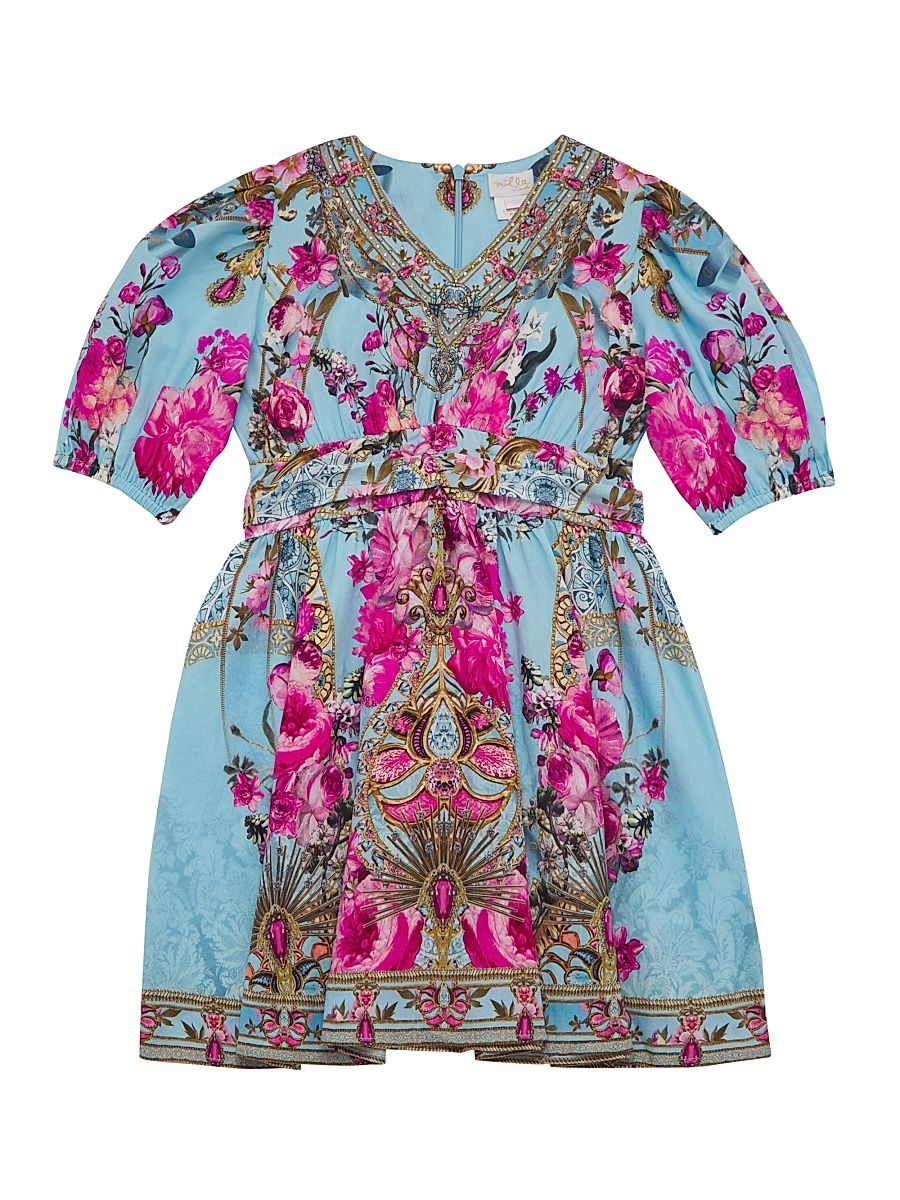 Little Girl's & Girl's Floral Puff-Sleeve Dress - Blue Multi - Size 10