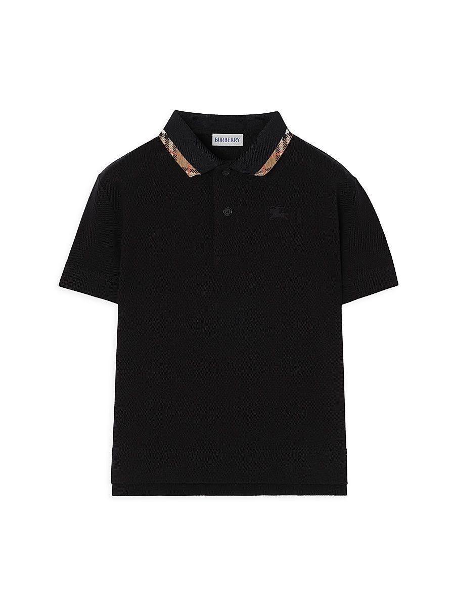 Little Boy's & Boy's Check-Trimmed Piqué Polo Shirt - Black - Size 8