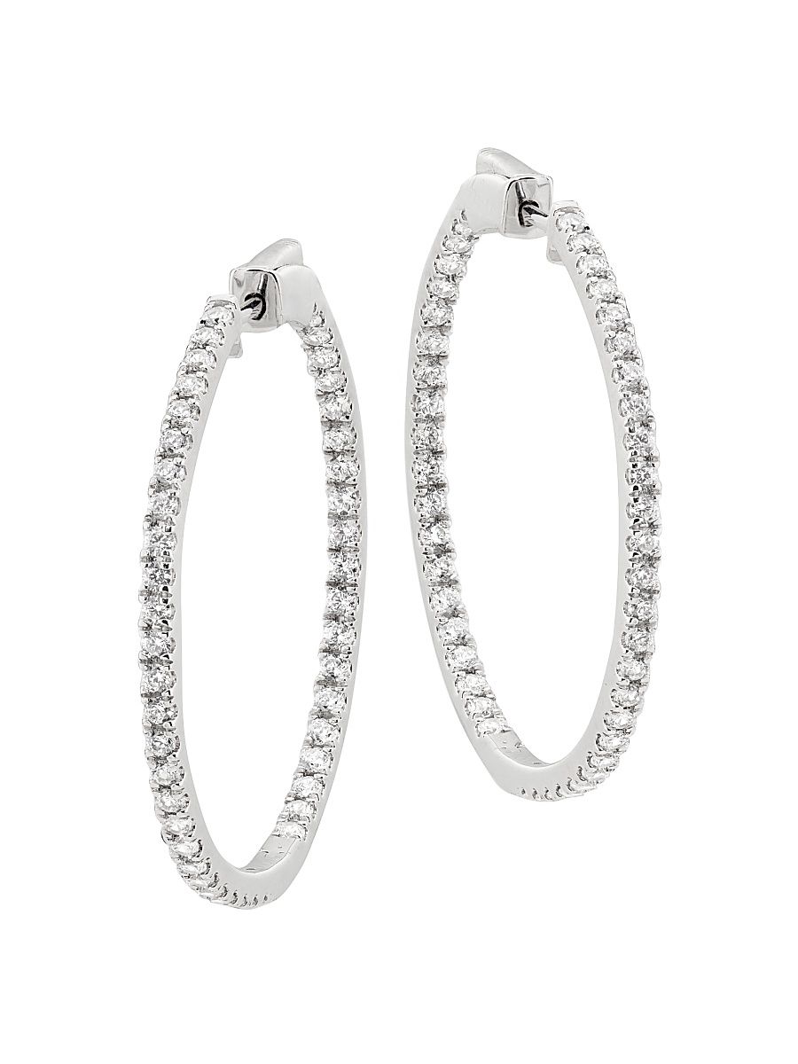 Women's 14K White Gold & 2.50 TCW Lab-Grown Diamond Inside-Out Hoop Earrings - White Gold