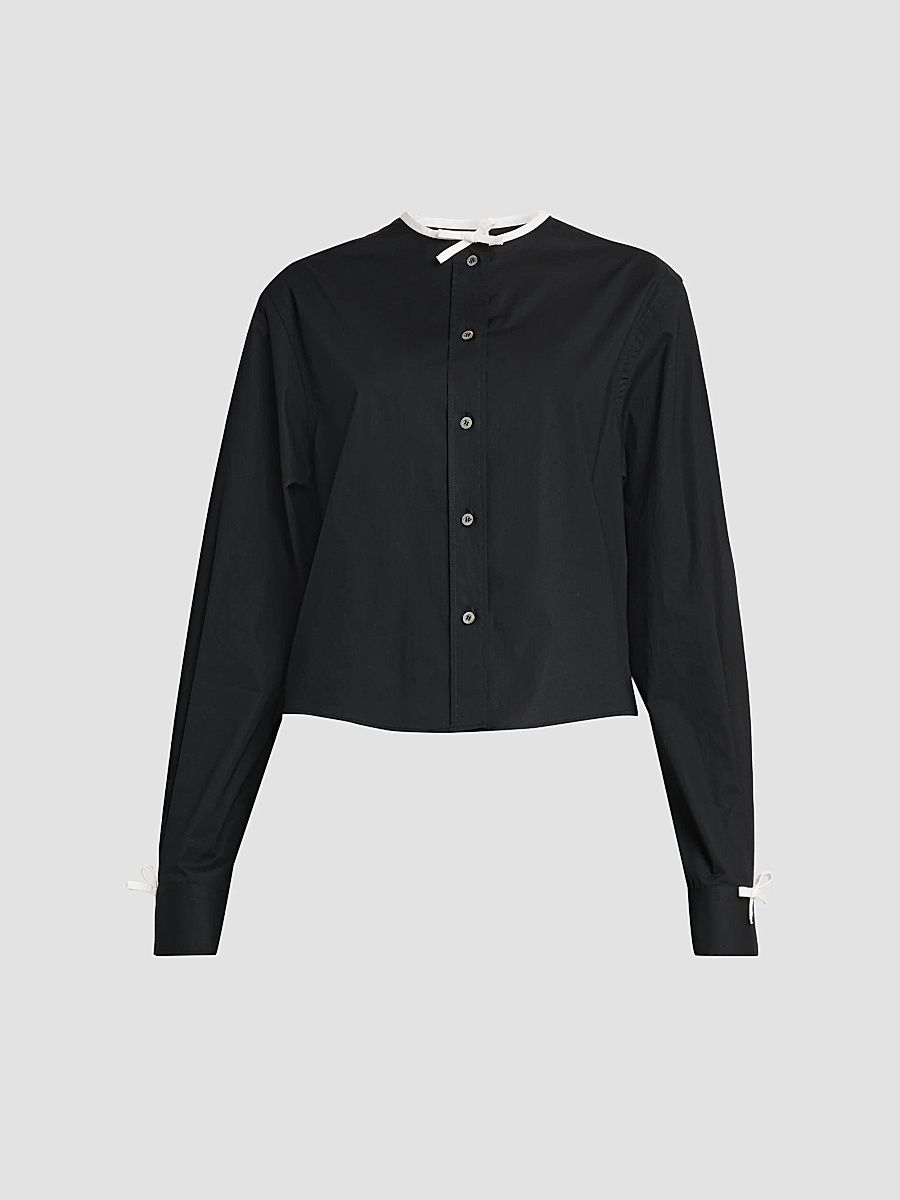 Women's Bow-Accent Poplin Blouse - Black - Size 2