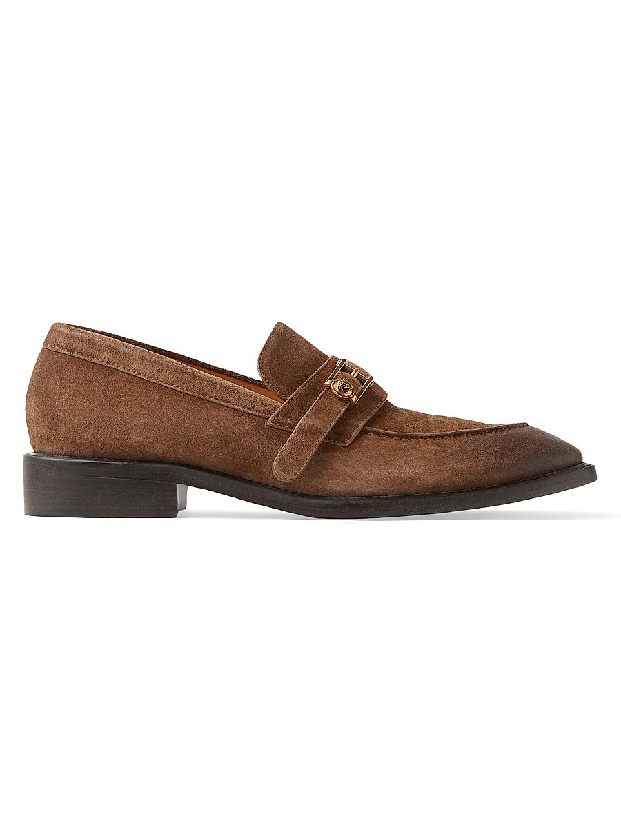 Men's Buckle-Detail Suede Loafers - Cuoio Gold - Size 13