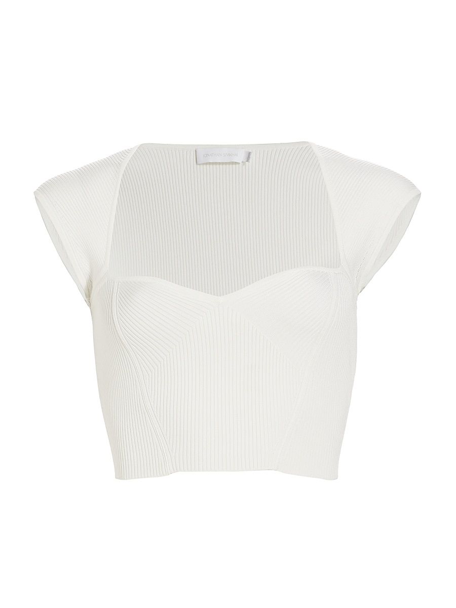 Women's Abia Compact Rib-Knit Crop Top - White - Size Medium