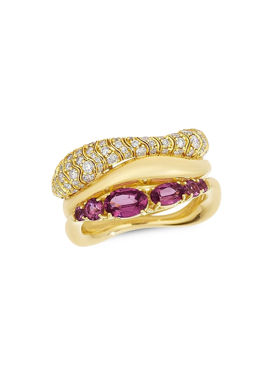 Women's Dunas 18K Yellow Gold, Pink Garnet & 0.58 TCW Diamond Ring - Yellow Gold - Size 7