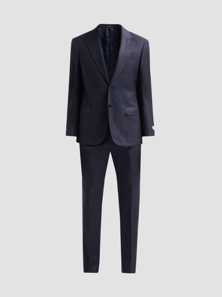 Emporio Armani Men's Birdseye Wool Single-Breasted Suit - Blue Tricolor - Size 48