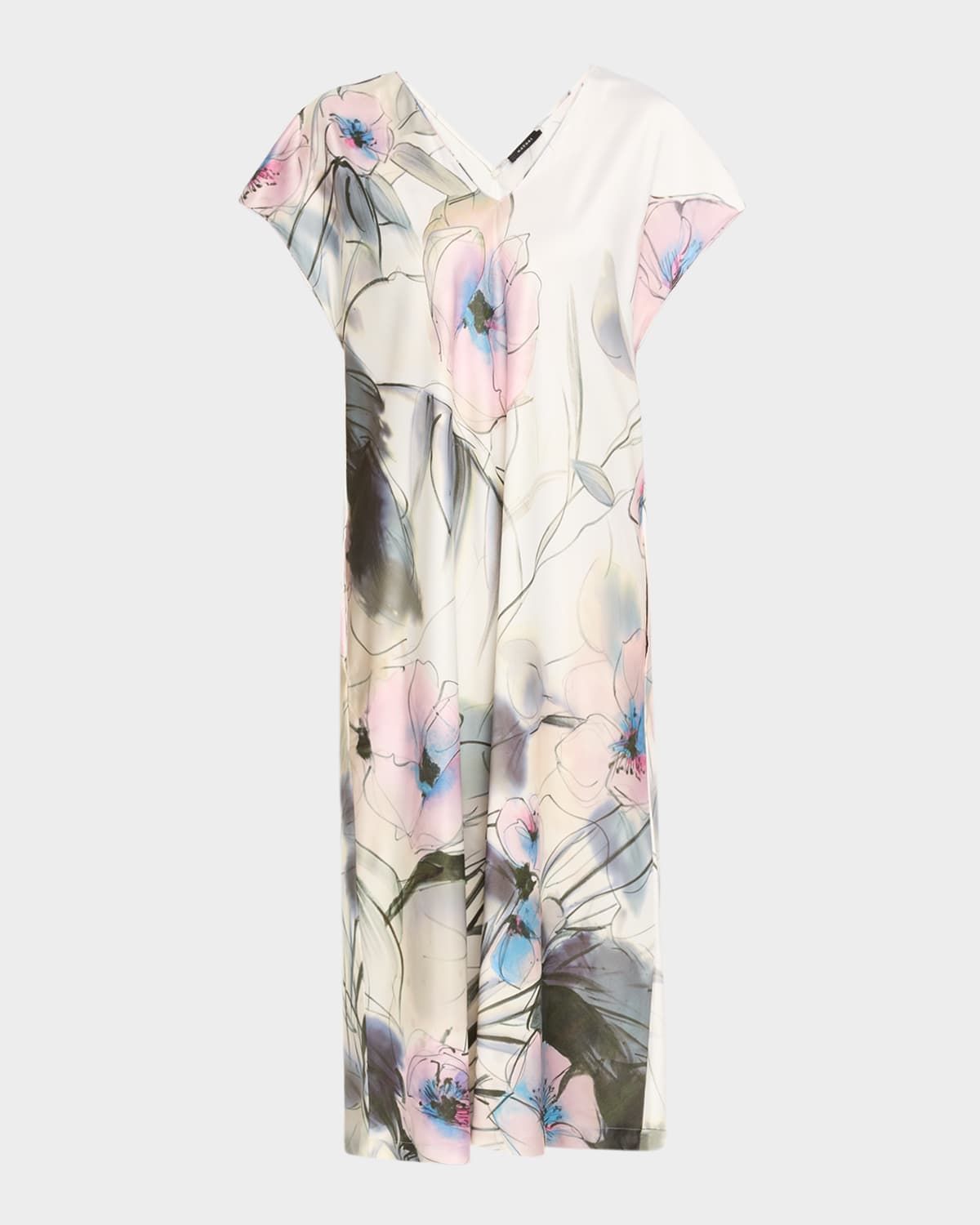 Hiyaku Floral-Print Charmeuse Caftan