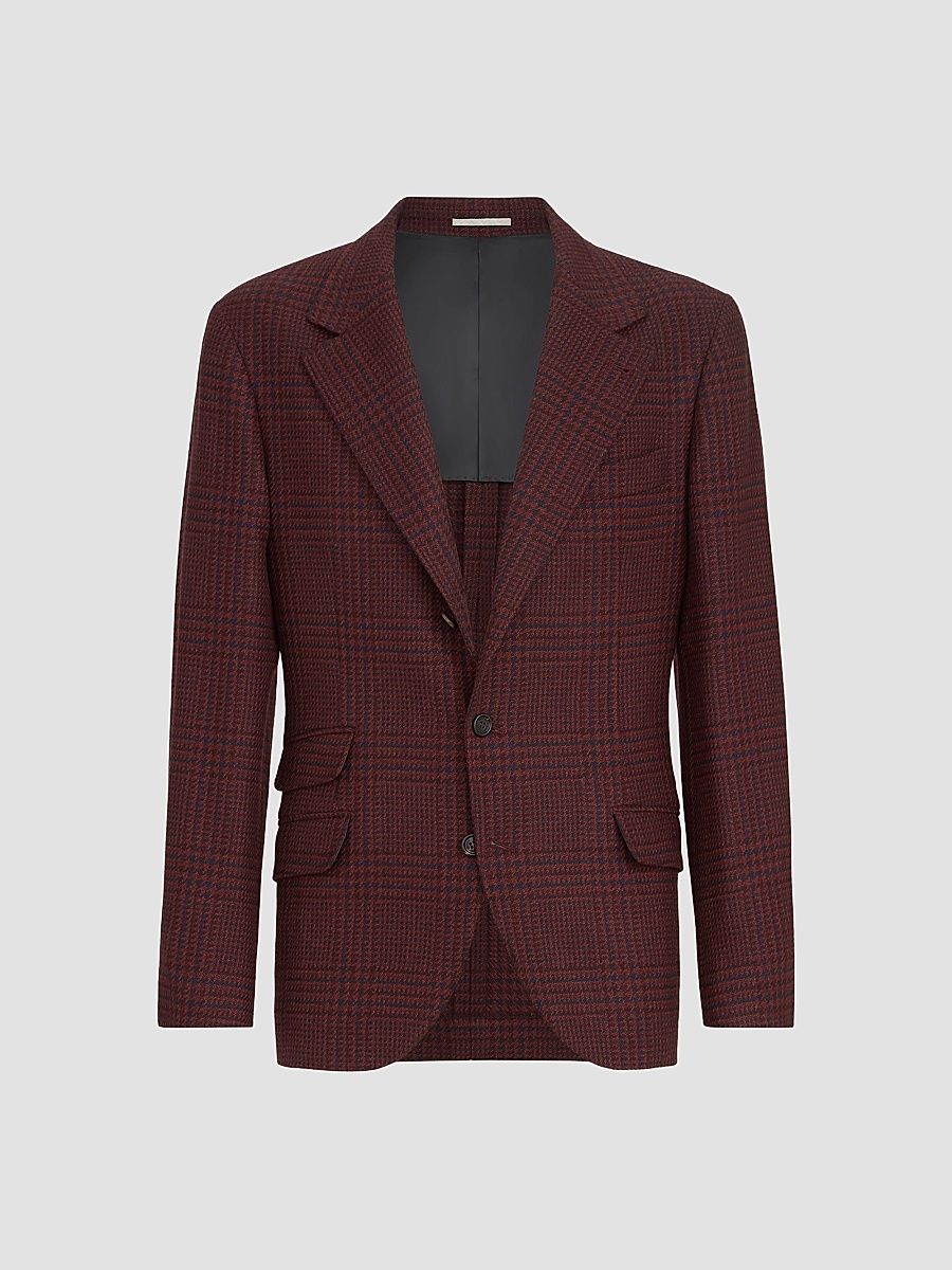 Men's Cashmere Prince of Wales Deconstructed Cavallo Blazer - Burgundy - Size 36