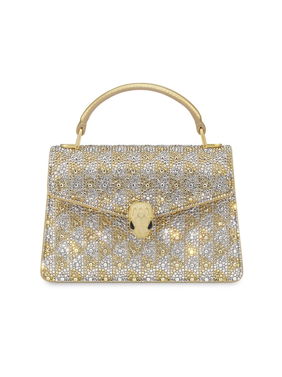 BVLGARI Women's Serpenti Crystal-Embellished Leather Top Handle Bag - Gold Silver Bright