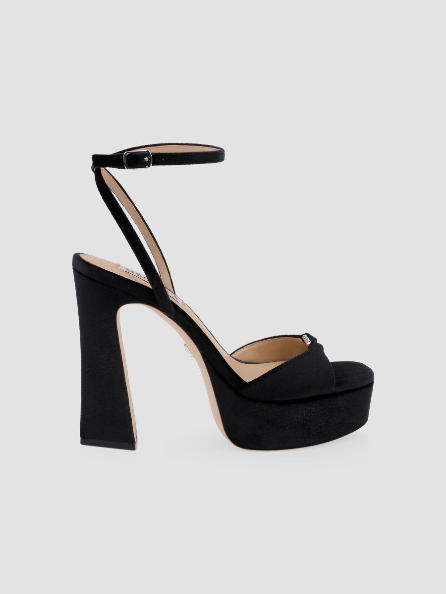 Badgley Mischka Women's Romina 120MM Velvet Platform Sandals - Black Velvet - Size 11