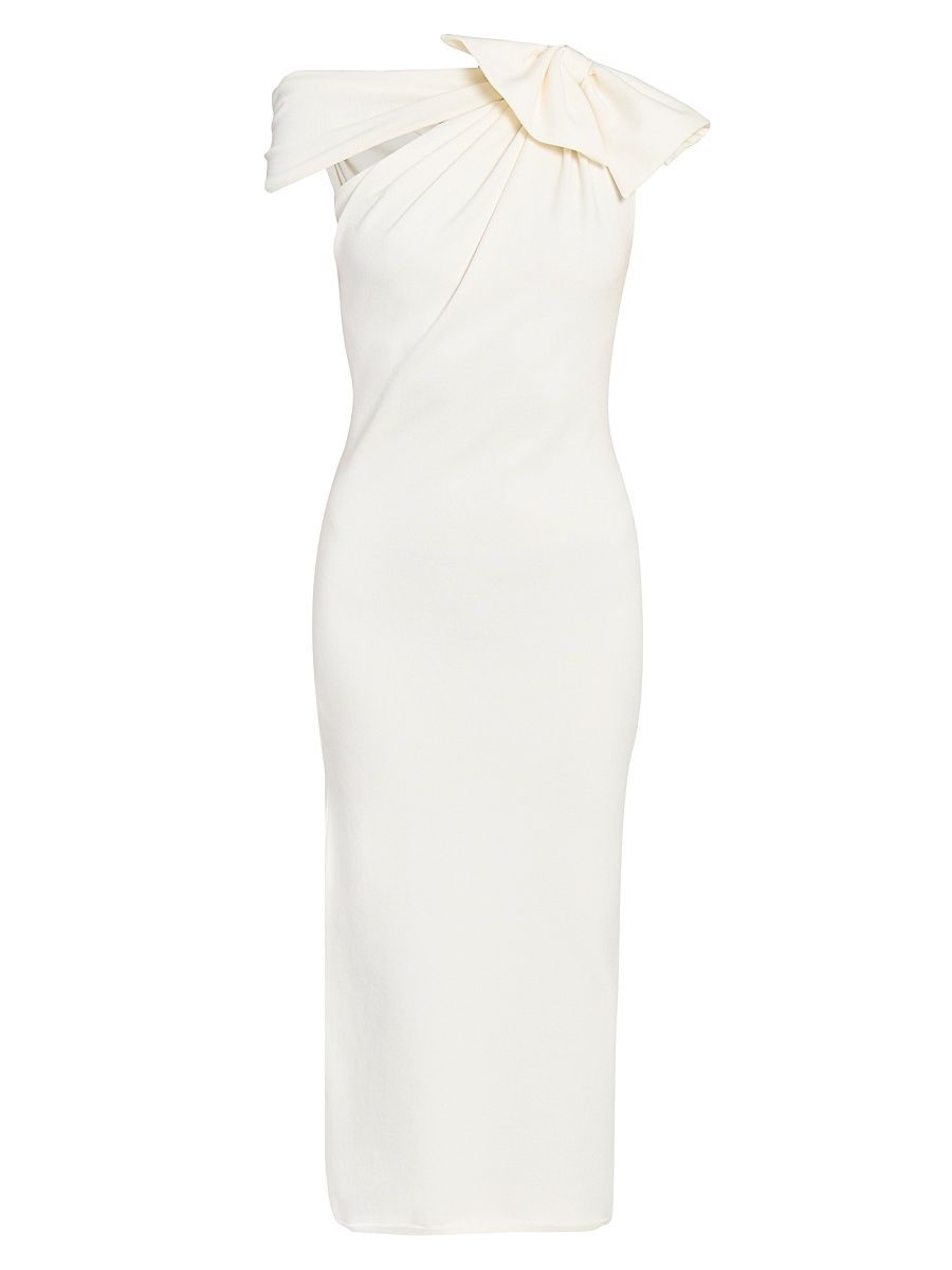 Women's Asymmetric Bow Knit Midi-Dress - Ivory - Size 0