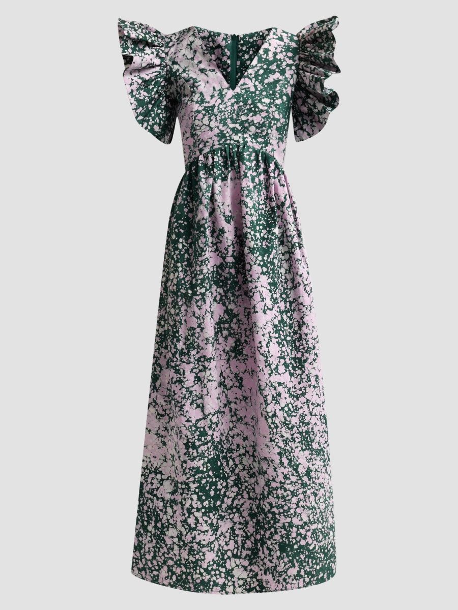 Busayo Women's Bisi Cotton Flutter-Sleeve Maxi Dress - Brown And Pink - Size XL
