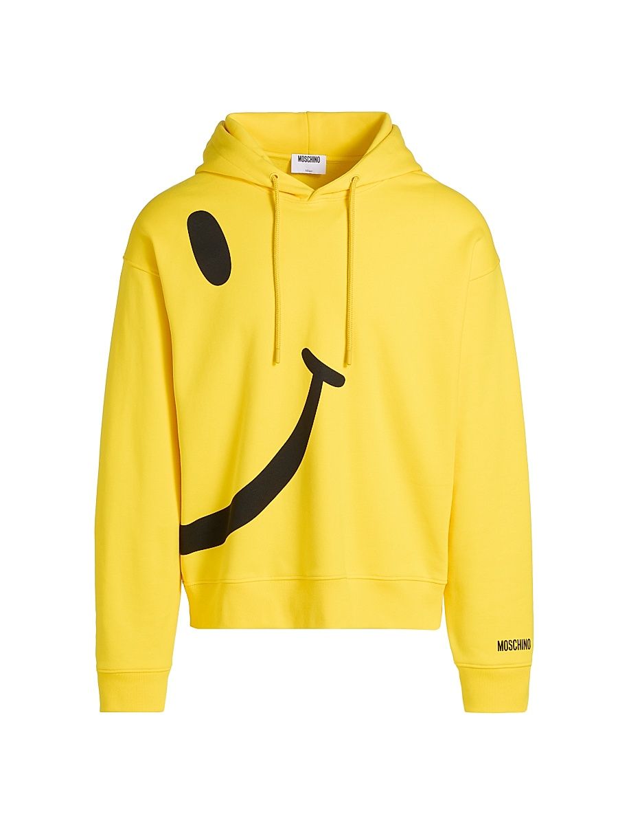 Men's Smiley Face Cotton Hoodie - Yellow - Size XXL