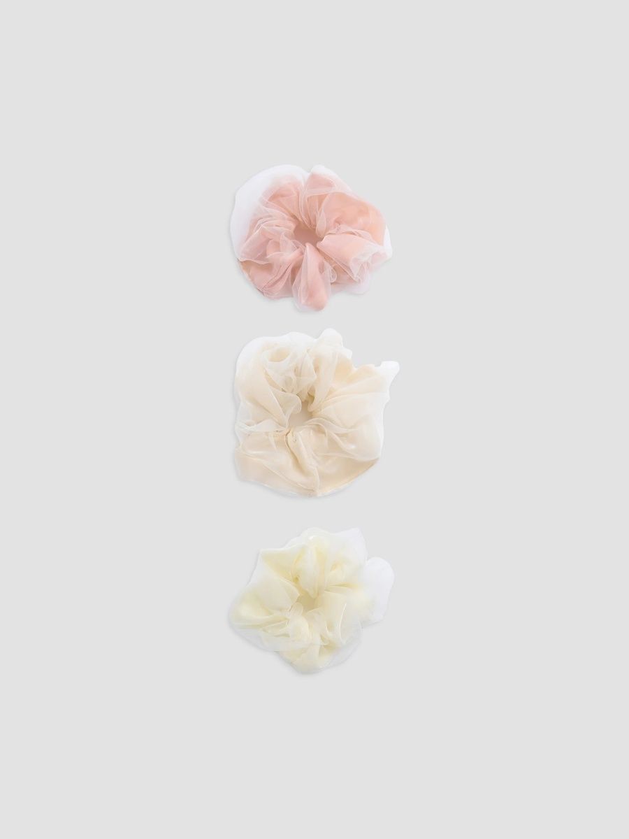 Mimi Tutu Girl's Girl's Sheer Mesh Scrunchie Set - Peach Beige Yellow