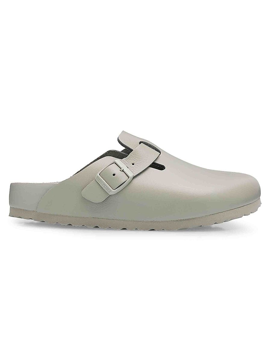 Women's Boston Exquisite Buckle Leather Clogs - Grey - Size 10
