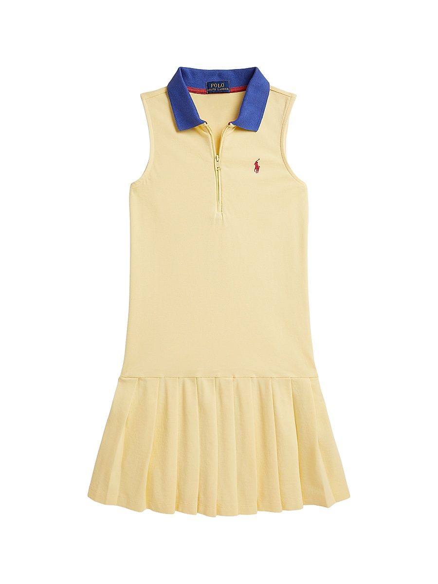 Little Girl's & Girl's Pleated Mesh Half-Zip Polo Shirtdress - Yellow - Size 6