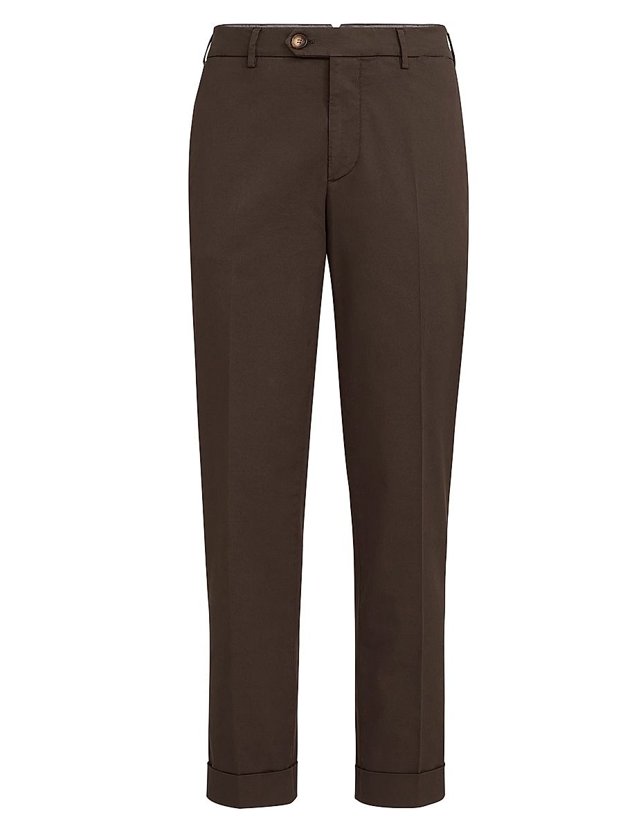 Men's American Pima Cotton Comfort Gabardine Italian Fit Trousers - Brown - Size 48