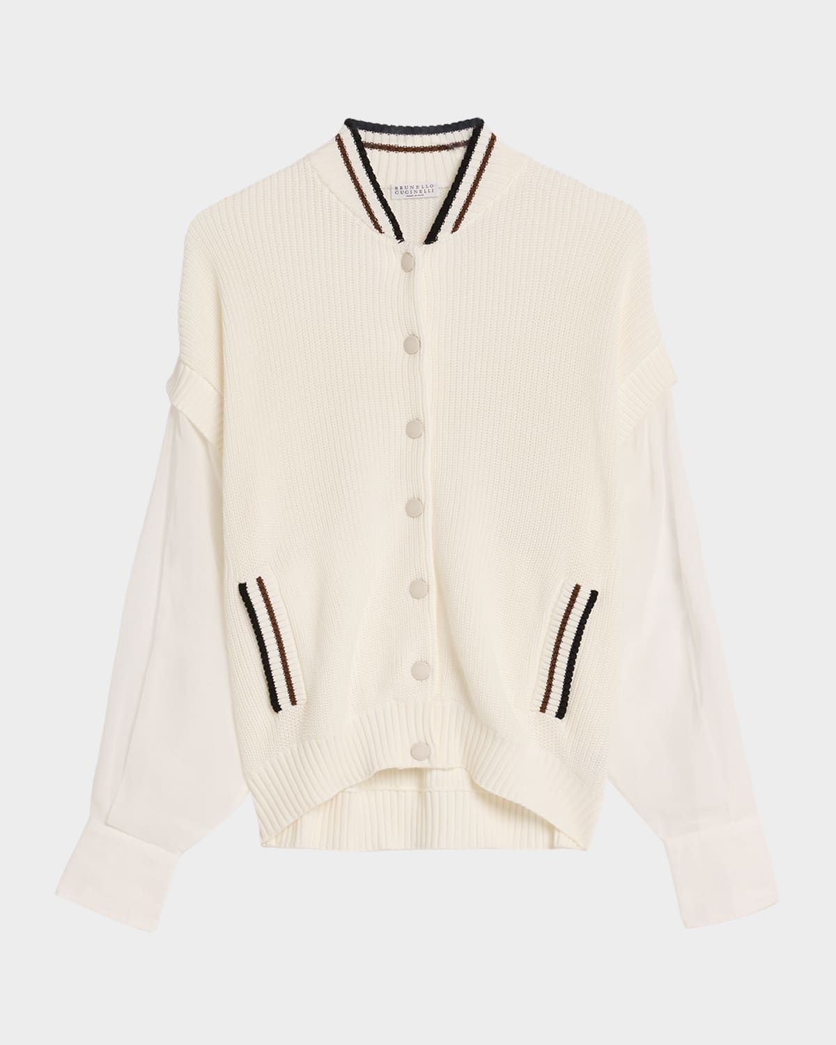Organza-Sleeves English Rib Varsity Cardigan