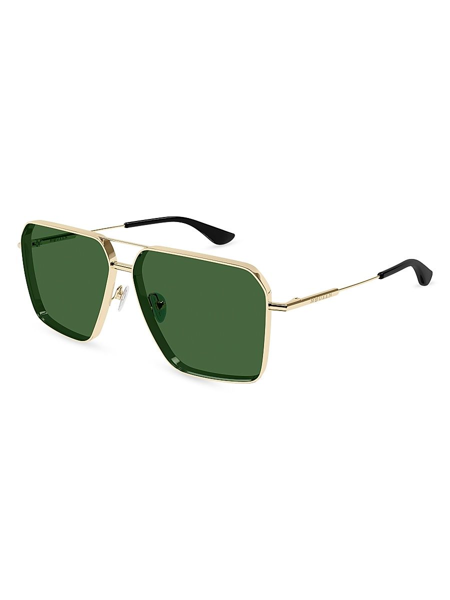 Men's Metal Cross-Bar 60MM Navigator Sunglasses - Gold Green