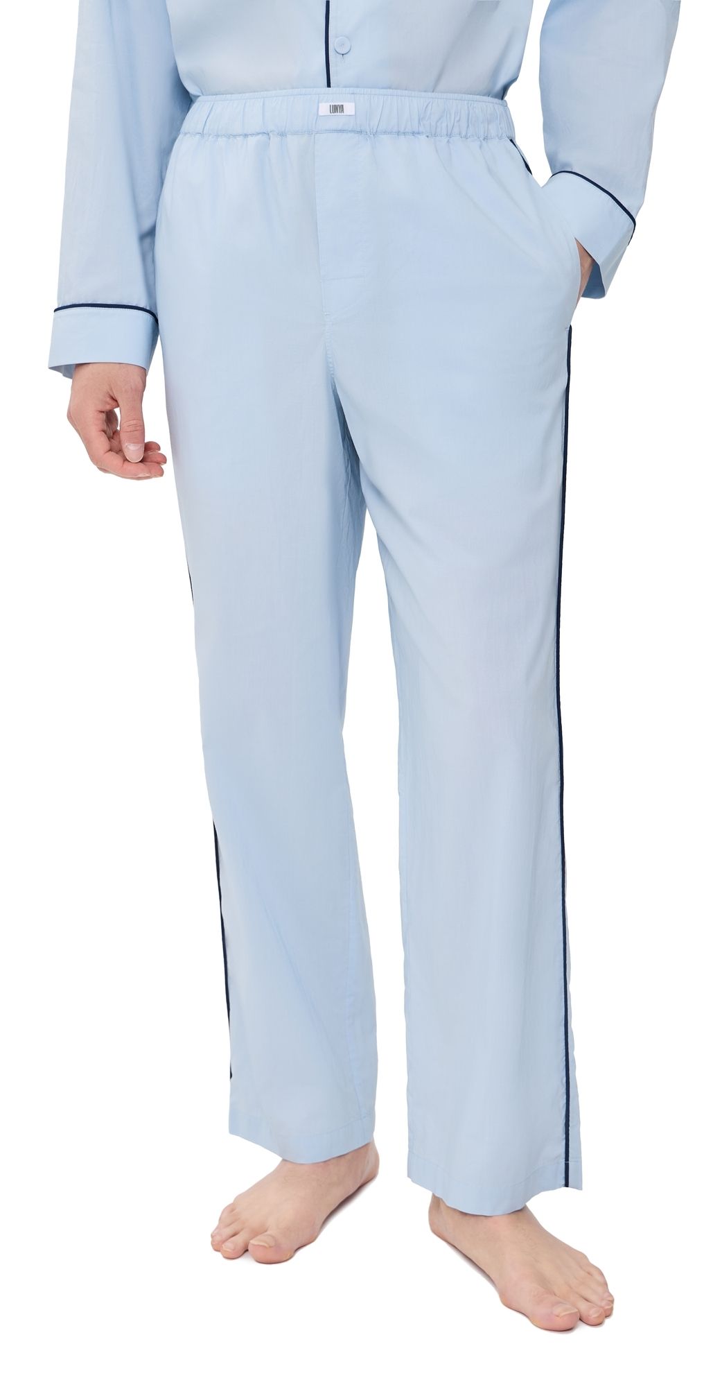 Lunya Airy Cotton Piped Pants Still Blue/Deep Blue L