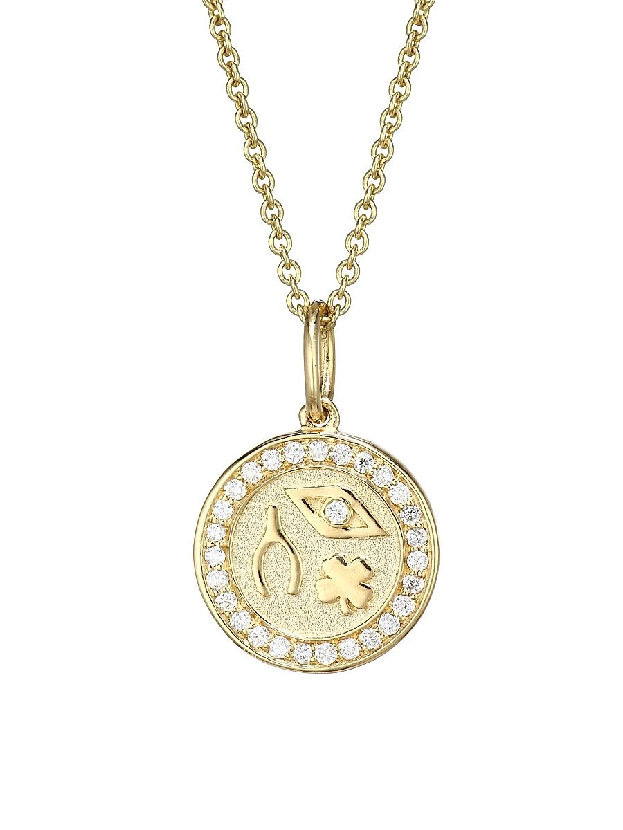 Women's 14K Yellow Gold & Diamond Tiny Luck & Protection Coin Pendant Necklace - Yellow Gold