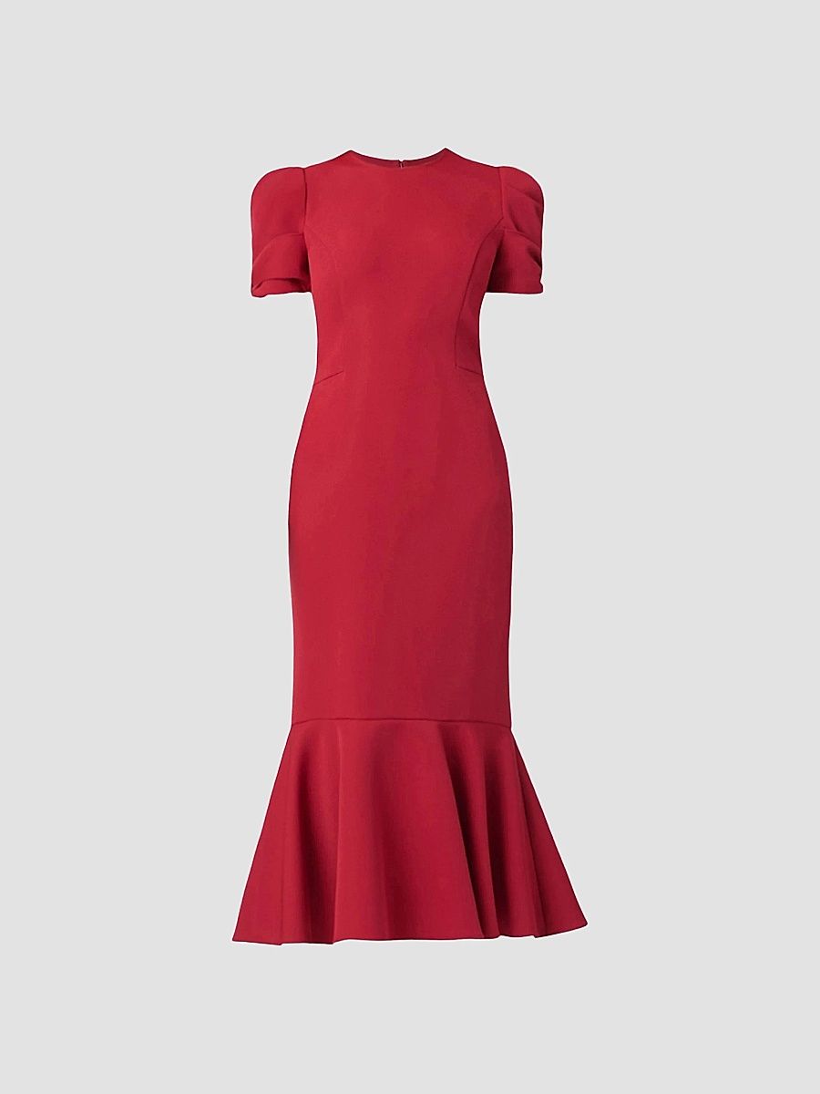 Shoshanna Women's Hartley Crepe Flounce Midi Dress - Burgundy - Size 6