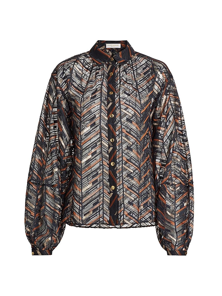 Women's Roberta Chevron Chiffon Blouse - Spring Navy Lurex Chevron - Size Large