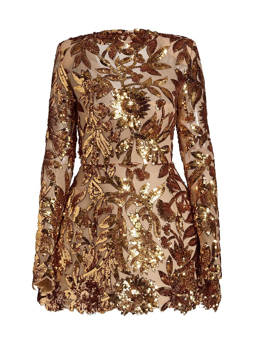 Women's Aurelia Floral-Sequined Minidress - Gold - Size XL