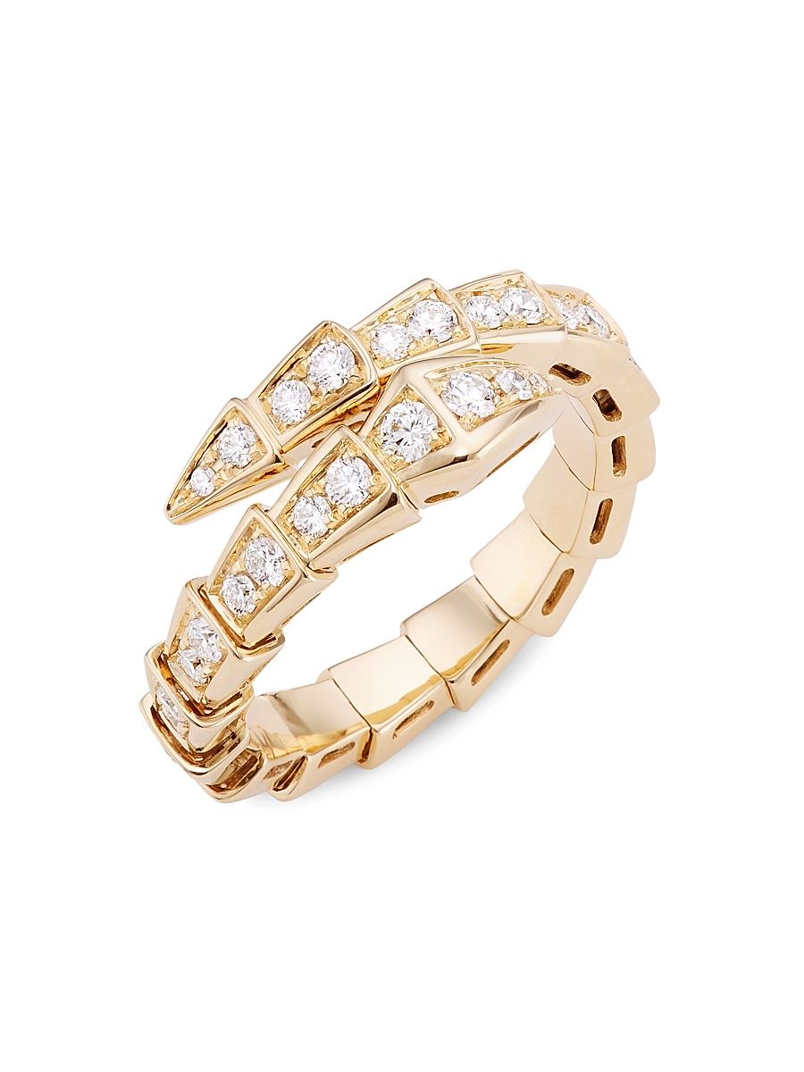 Women's Serpenti Viper 18K Yellow Gold & Diamond Wrap Ring - Gold - Size Medium