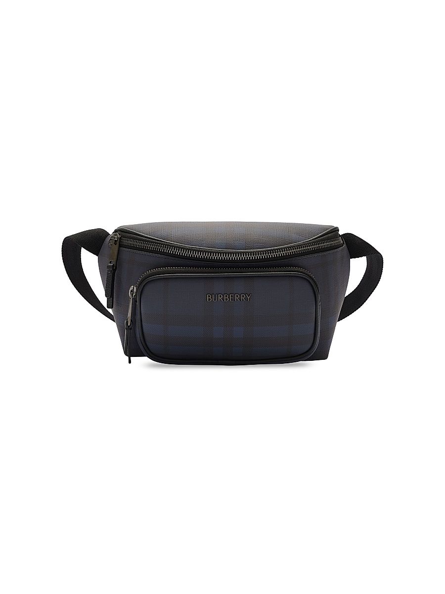 Men's Check Coated Canvas Belt Bag - Navy